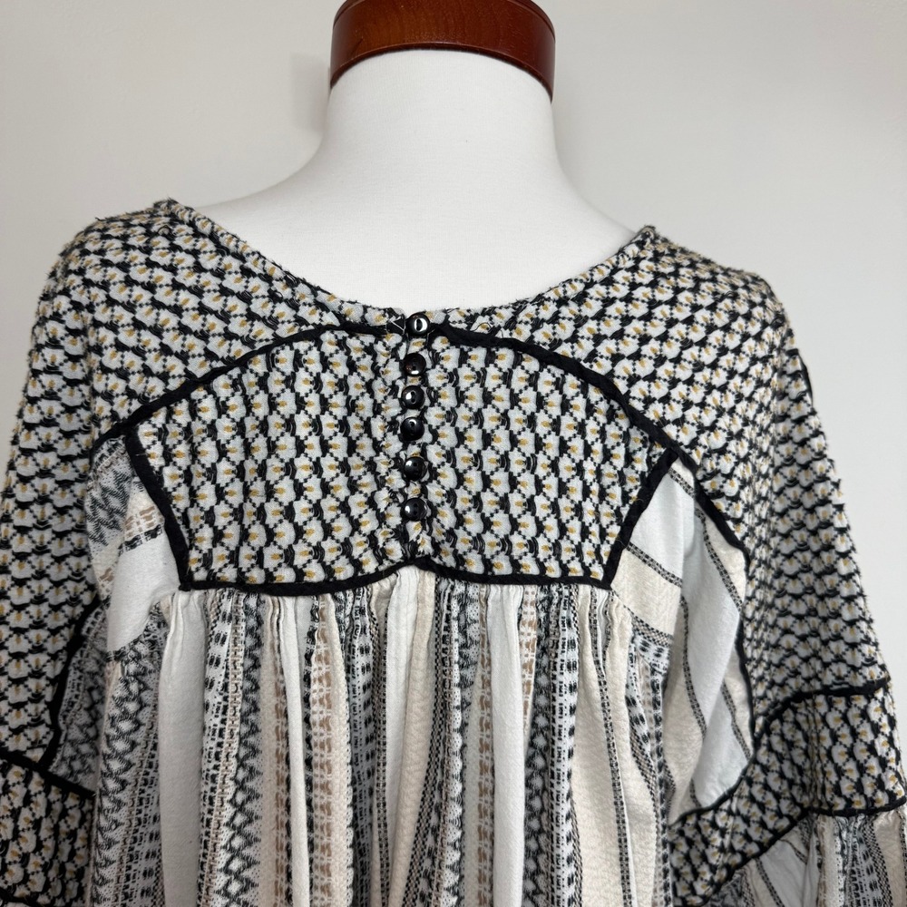 Free People Runnin On A Dream Boho Peasant Blouse M Cotton Bell Sleeve Festival - Picture 9 of 15